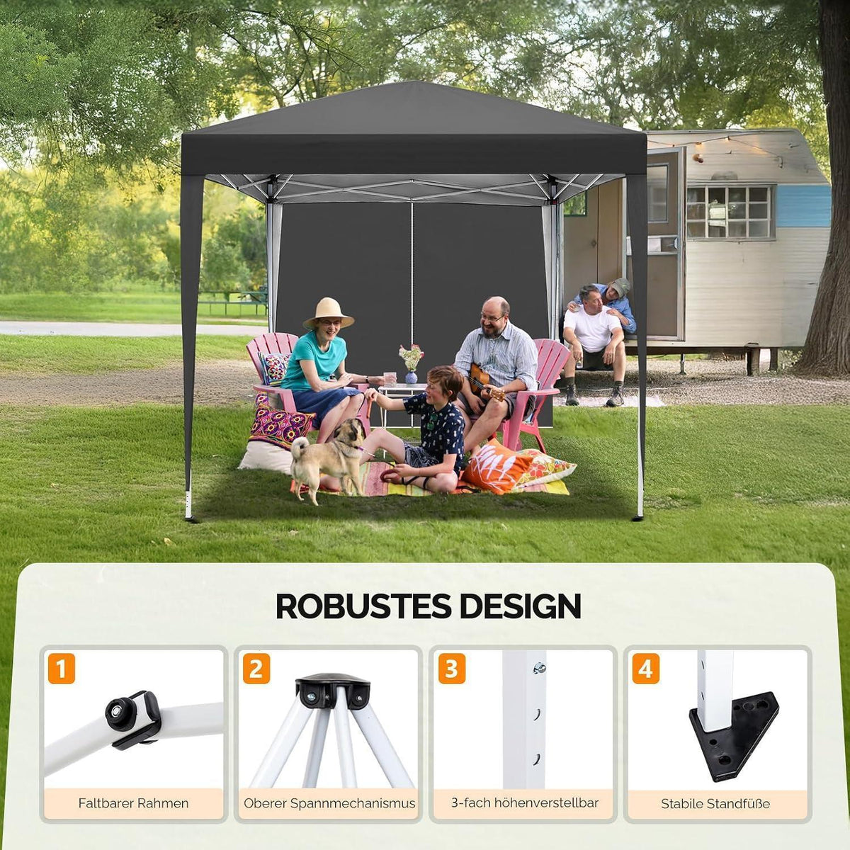 Faltpavillon 2x2m – Wasserdicht & Höhenverstellbar mit Zubehör