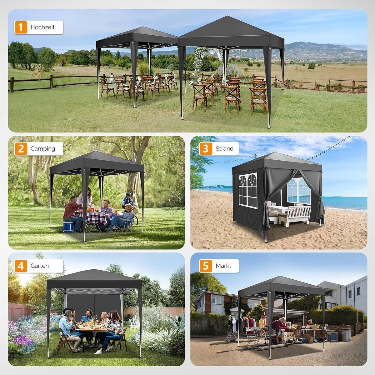 Faltpavillon 2x2m – Wasserdicht & Höhenverstellbar mit Zubehör