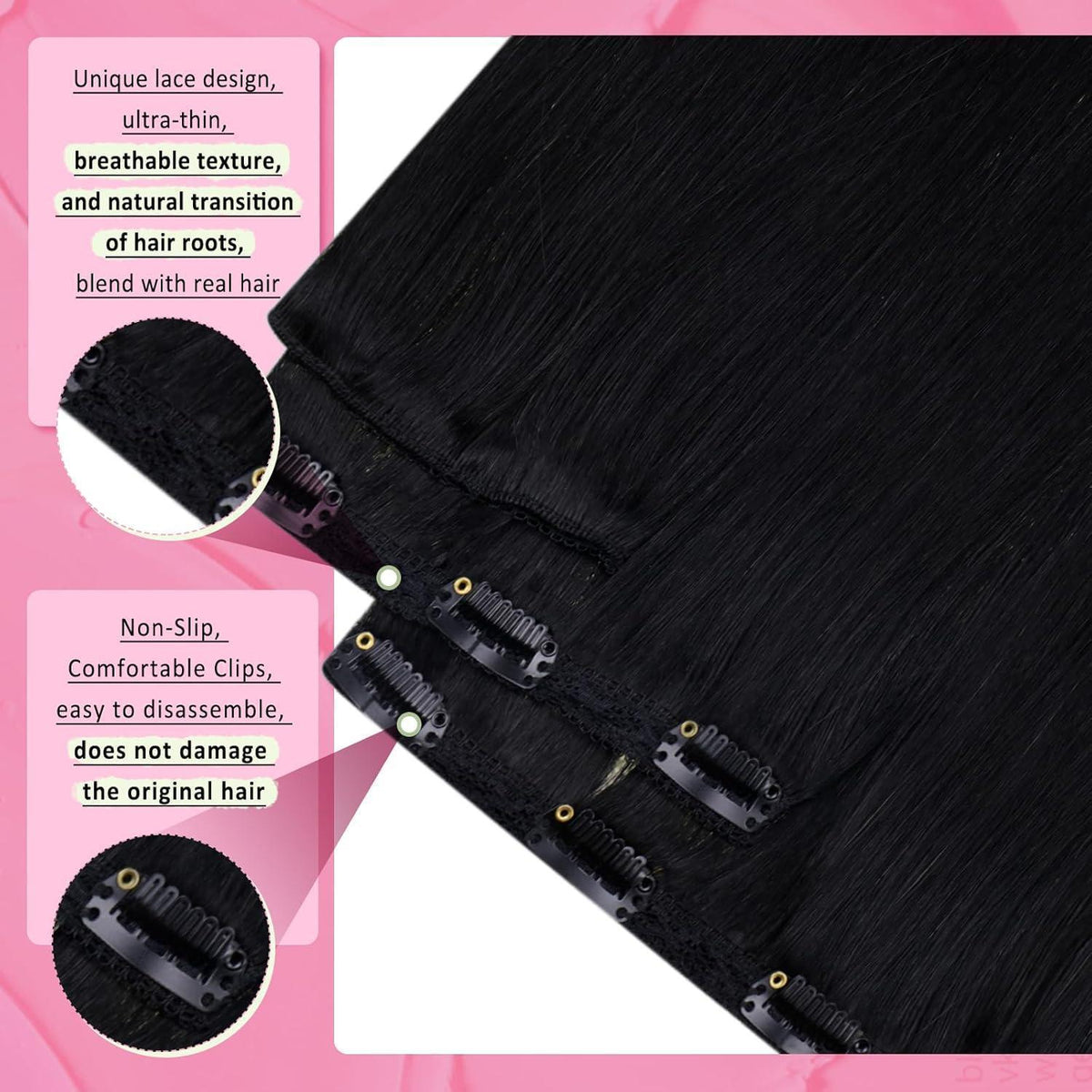Echthaar Clip-in Extension Schwarz 50cm - 150g