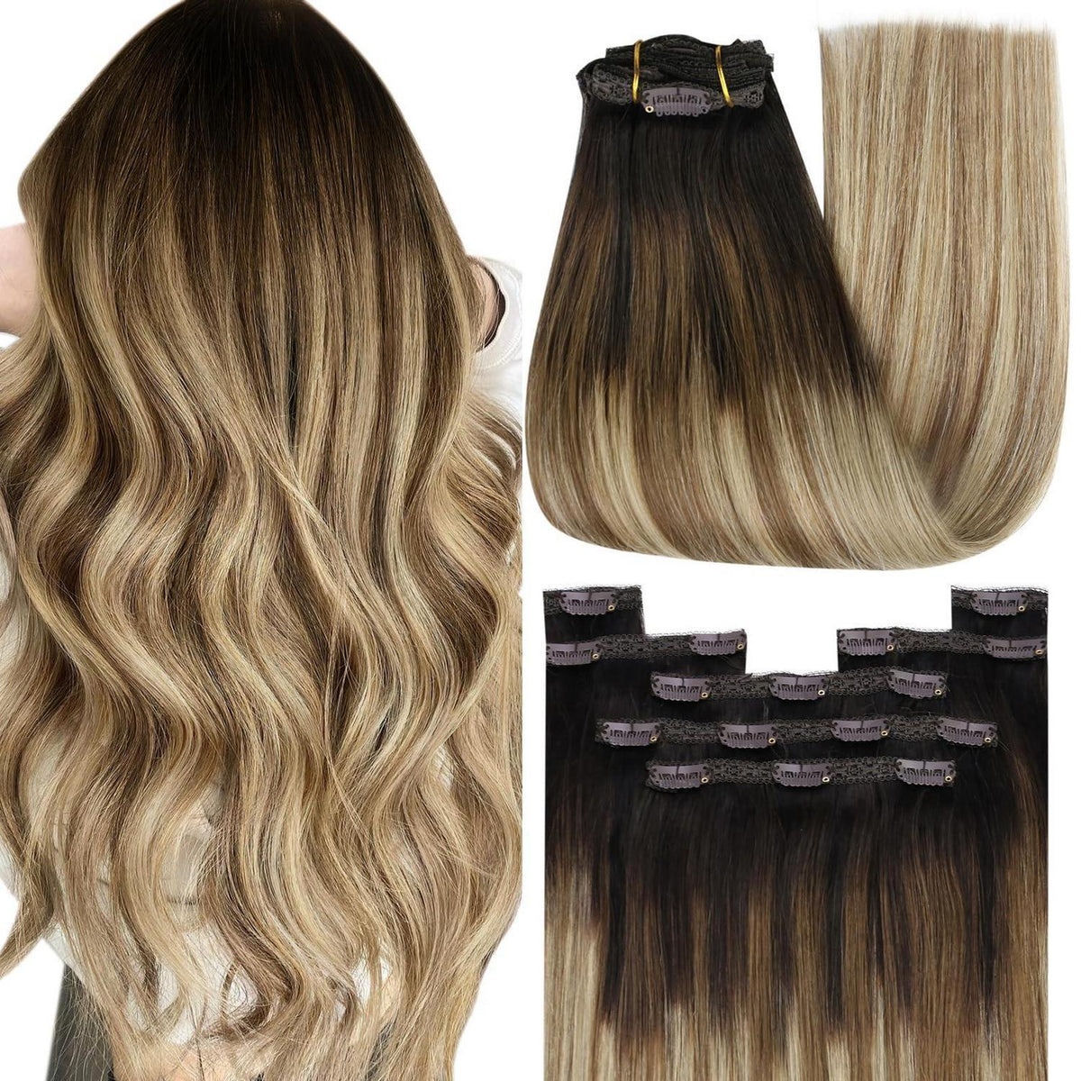 Clip-in Echthaar Extensions Braun Blond 45cm – 135g