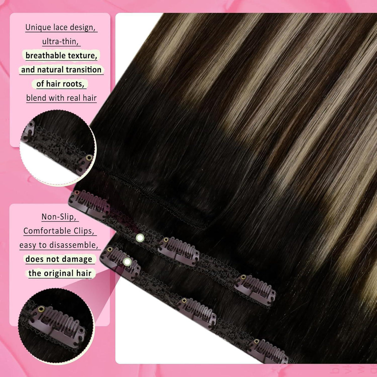 Clip-in Echthaar Extensions Balayage Schwarz Braun Blond 40cm