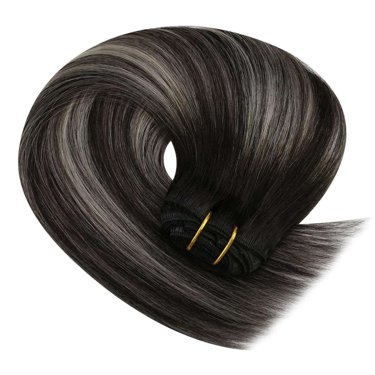 Clip-in Echthaar Extensions Ombre Schwarz Silber 45cm