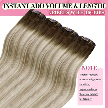 Clip-in Echthaar Extensions Braun Blond 40cm - 135g