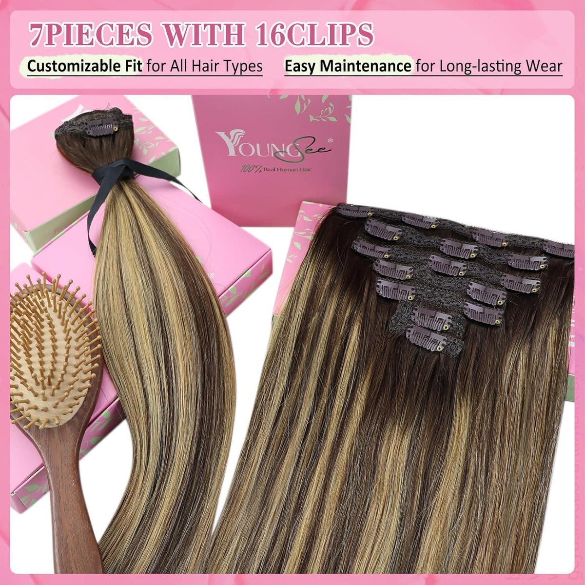 Clip-in Echthaar Extensions Ombre Braun 45cm – Volumenspendend