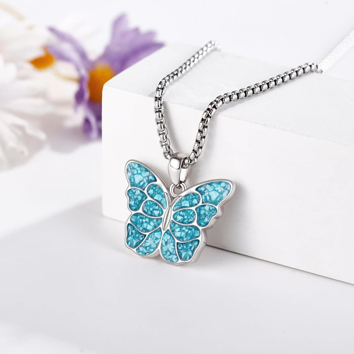 925 Sterling Silber Anhänger Halskette mit Türkis – Lebensblume, Schmetterling, Phönix & mehr