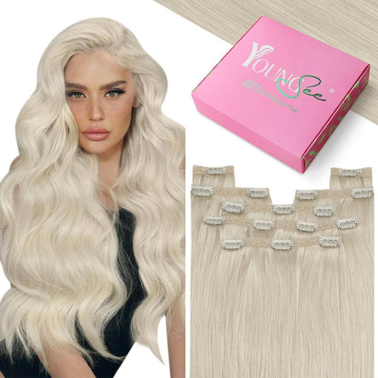 Platinblond Clip-in Echthaar Extensions 55cm – Volumenspendend