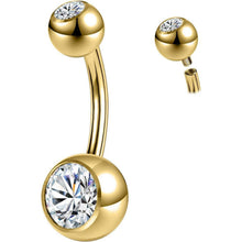 Bauchnabelpiercing Titan 14G mit Zirkonia, Bananenring Gold 8mm