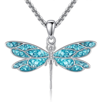 925 Sterling Silber Halskette mit Türkis Anhänger, Lebensblume, Libelle, Phönix, Kolibri, Gecko,