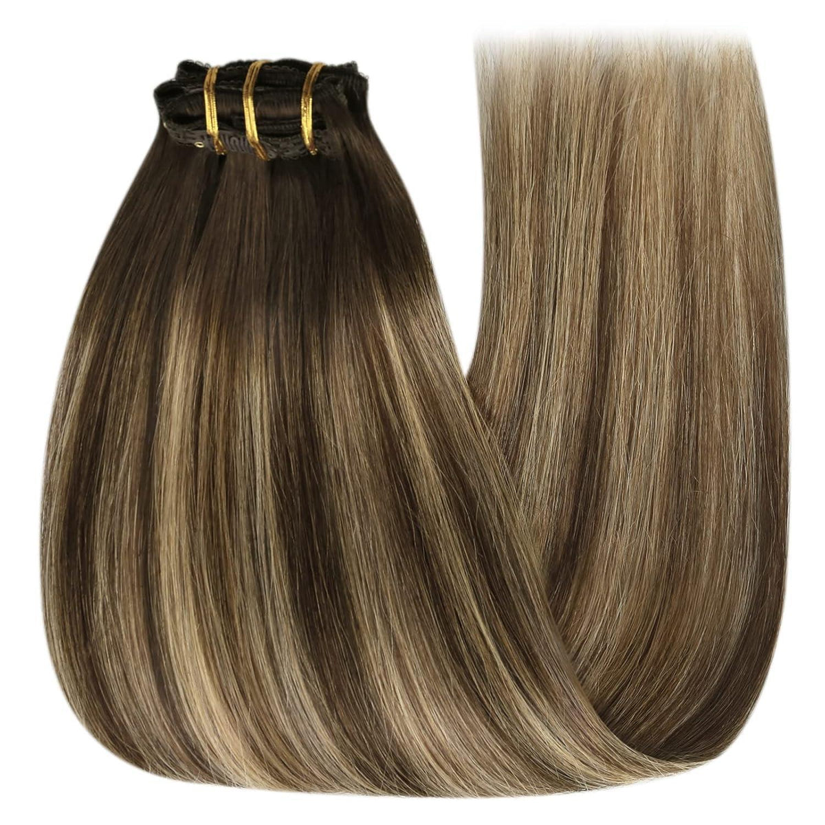 Clip-in Echthaar Extensions Ombre Braun 40cm - Volumenspendend