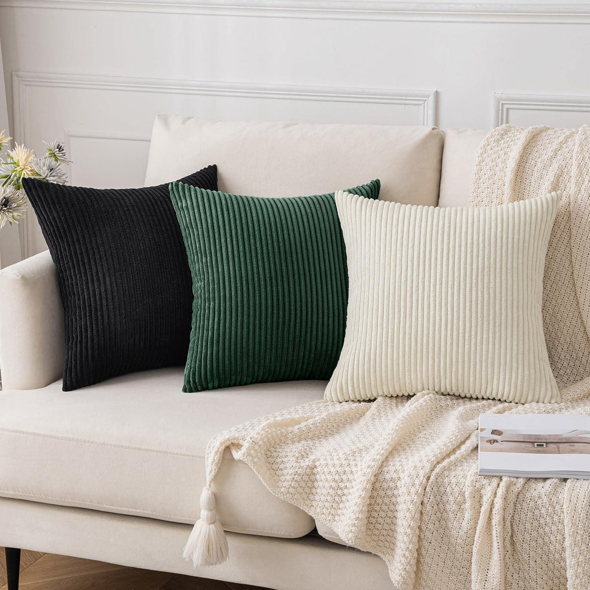 2x Kordsamt Kissenbezug Dunkelgrün 40x40 cm - Dekorativ & Weich