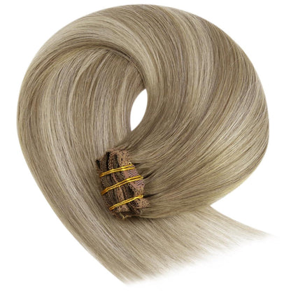 Echthaar Clip-in Extensions Ombre 40cm Hellbraun/Blond