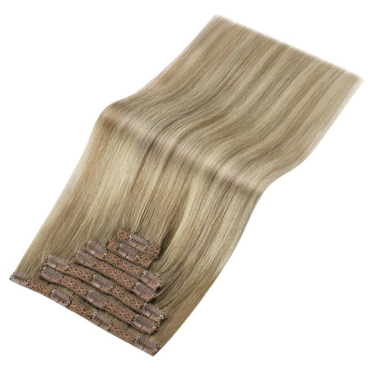 Echthaar Clip-in Extensions Ombre 40cm Hellbraun/Blond