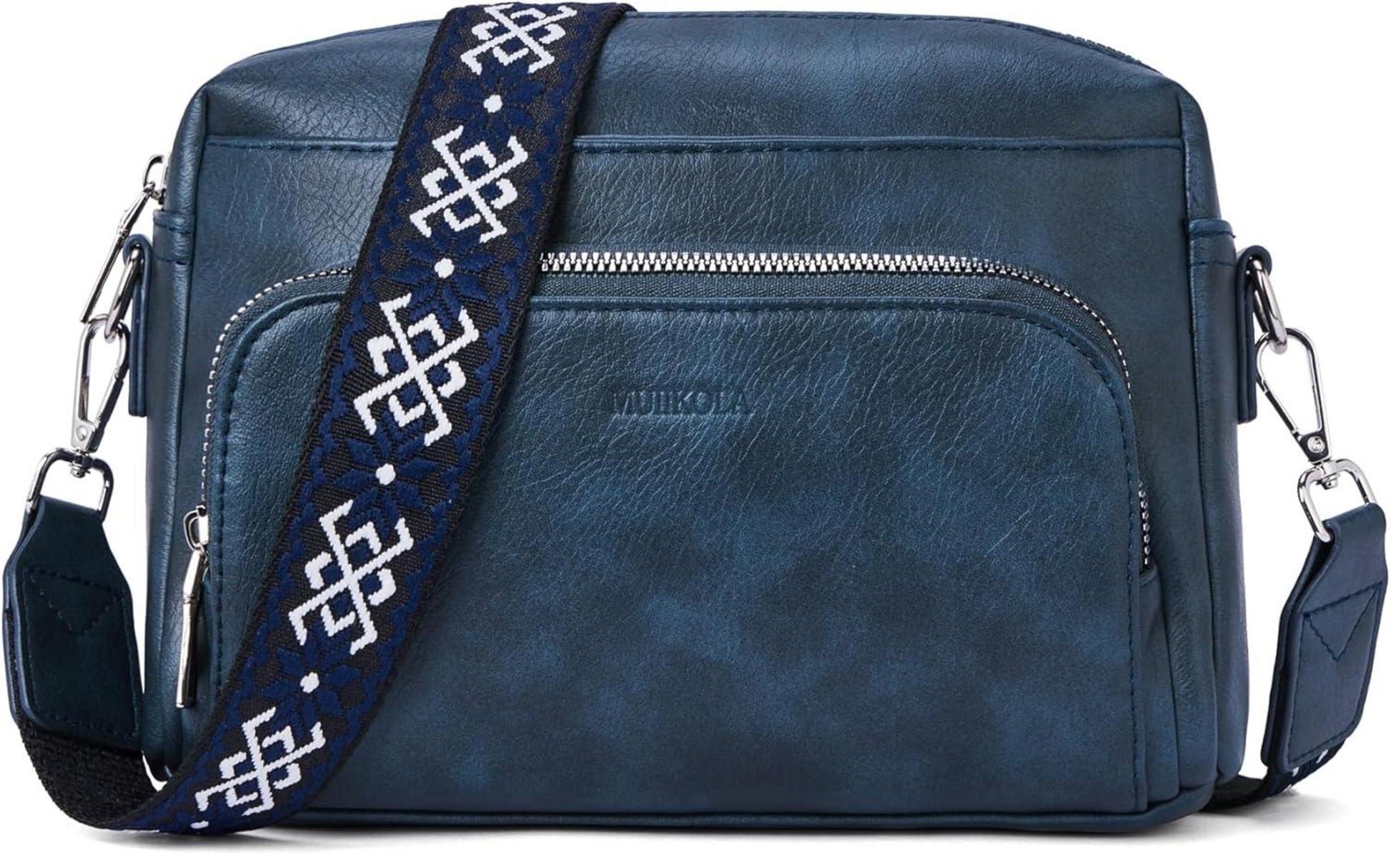Damen Umhängetasche RFID PU Leder Blau Verstellbarer Schultergurt