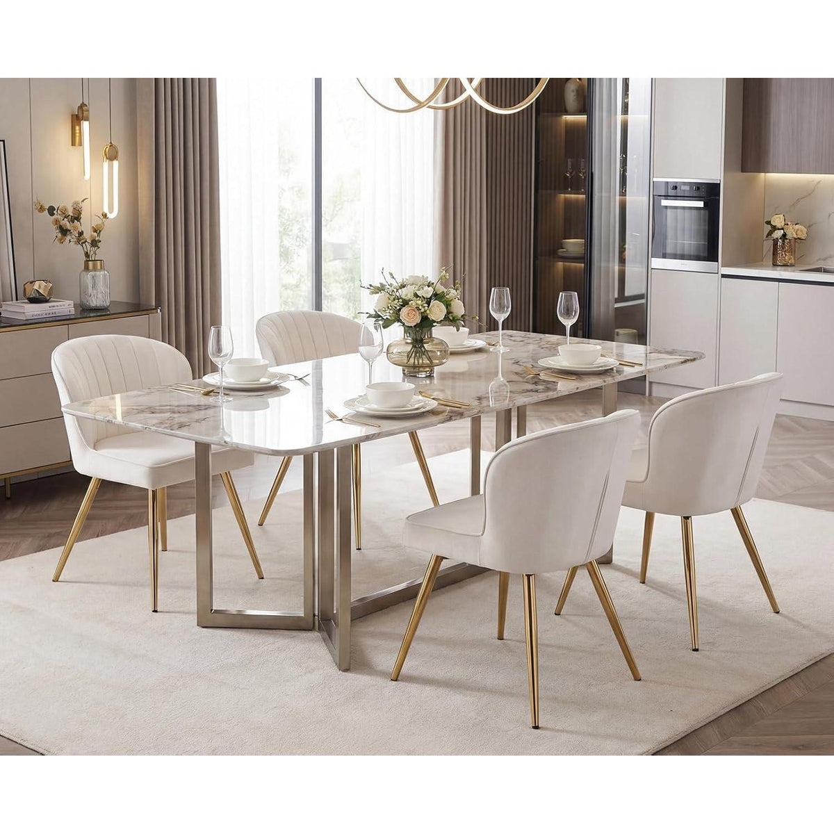 Samt 2er Set Esszimmerstühle – Beige, Modern & Bequem