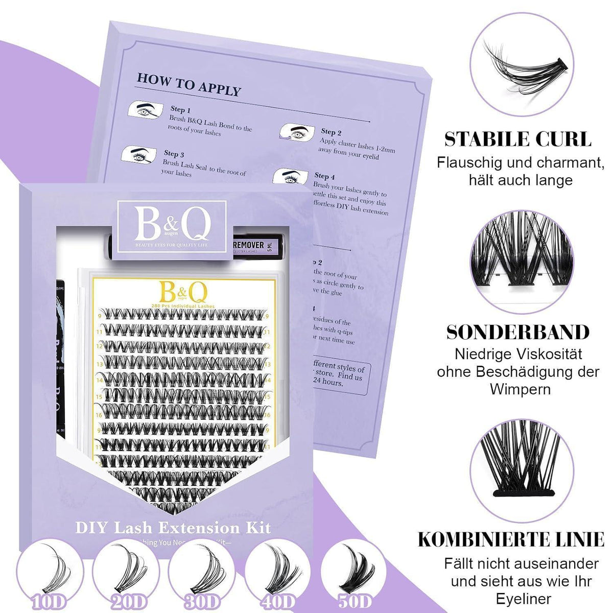 Wimpern-Set 280pcs Cluster Wispy D-Curl für Volumen-Look