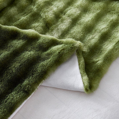 Langhaar Plüsch Bettwäsche Set 200x220 Grün, Superweich & Warm