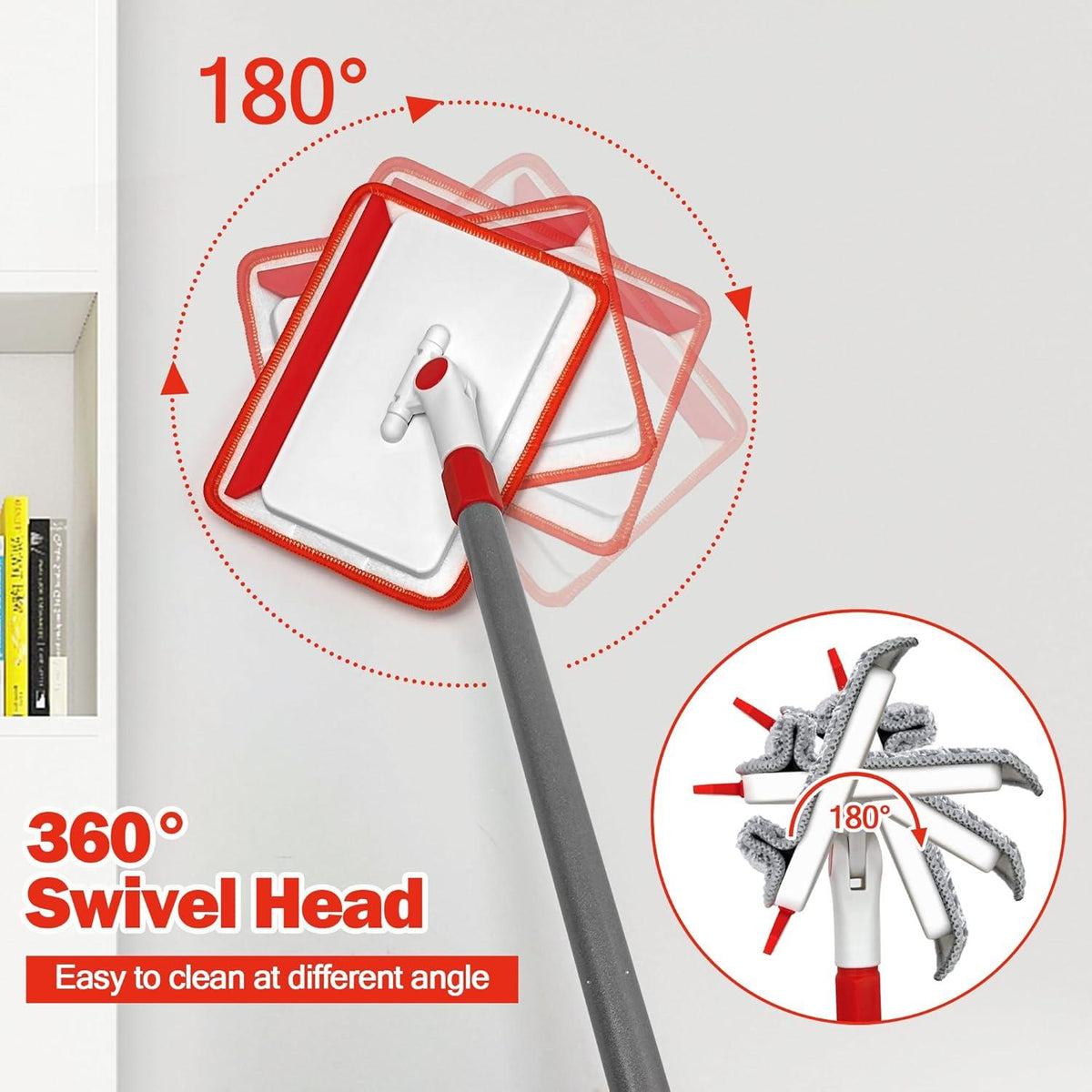 Wandreinigungsmopp mit 142cm Griff, Bürste, Pads, 4in1 Reiniger