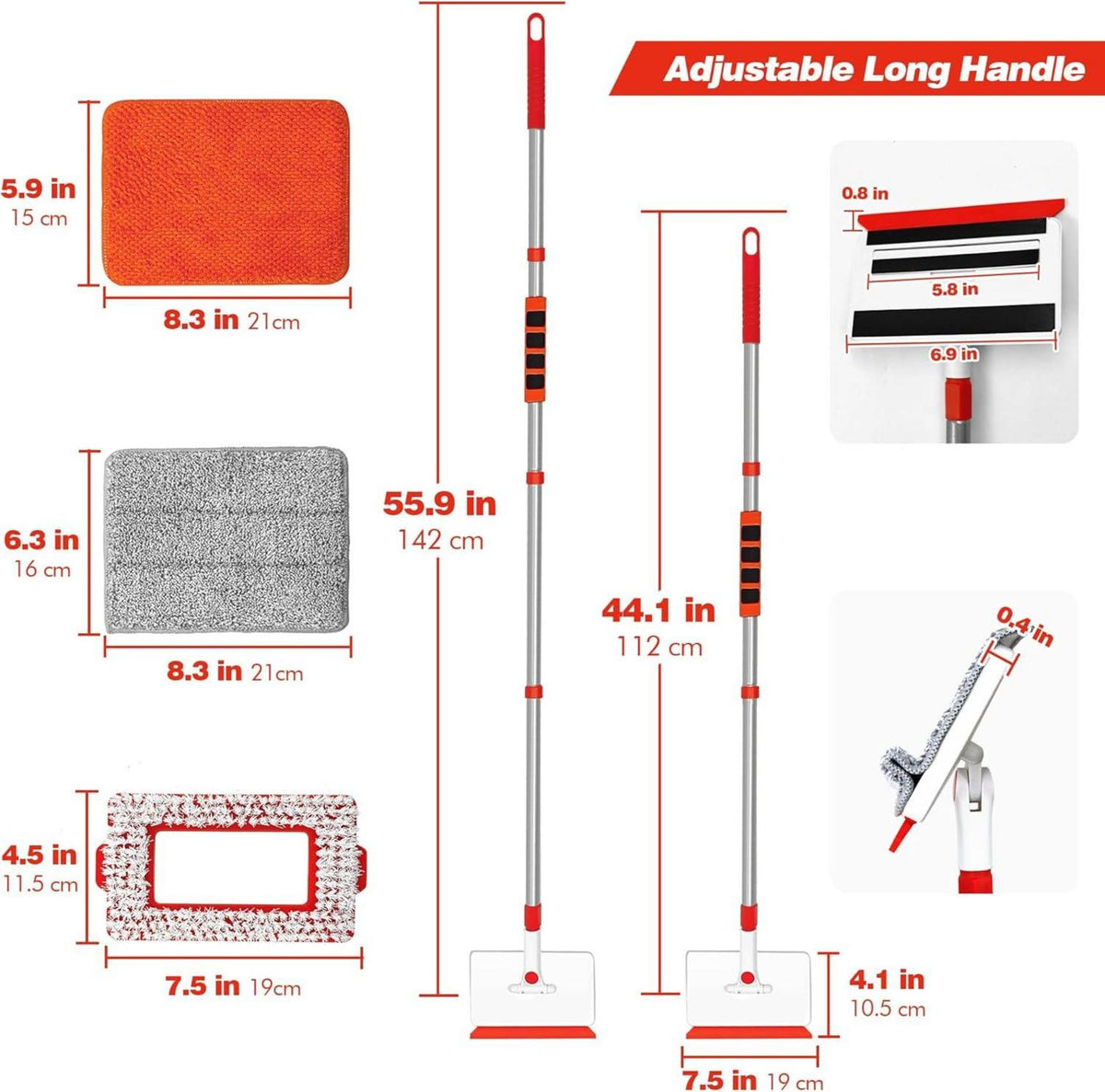 Wischmopp Fliesenreiniger mit Langem Griff 142 cm, 4-in-1 Set Bürste