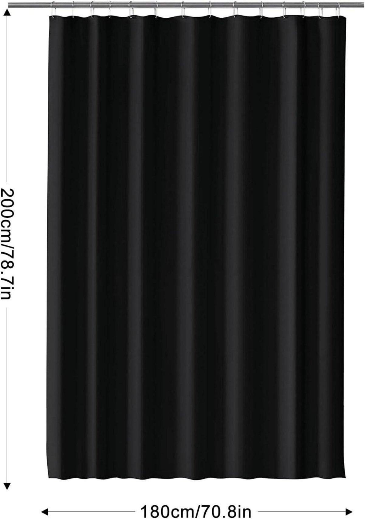 Duschvorhang 180x200 cm Schwarz Wasserdicht Waschbar PEVA