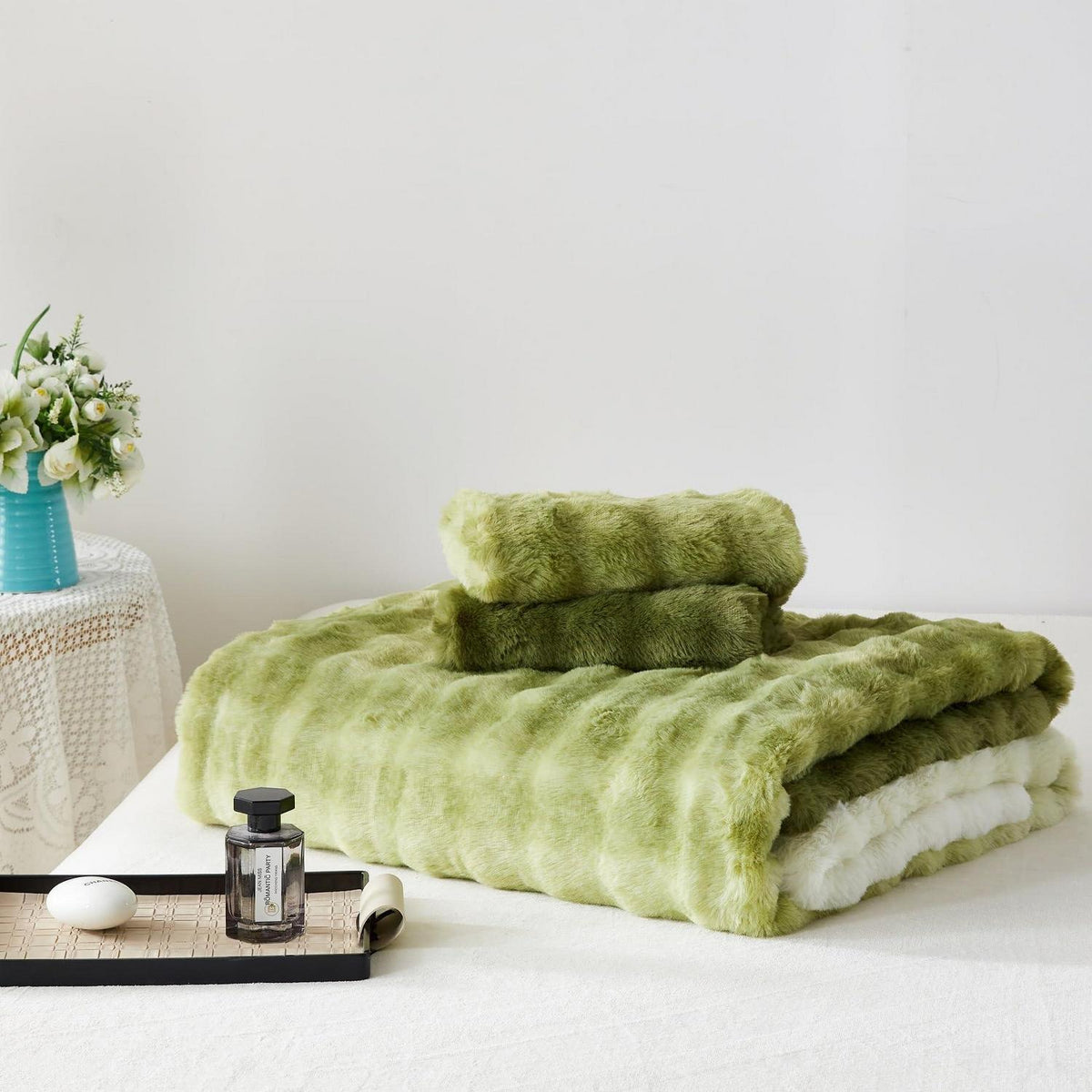 Plüsch Bettwäsche Set 220x240 Grün - Winterwarm & Kuschelig