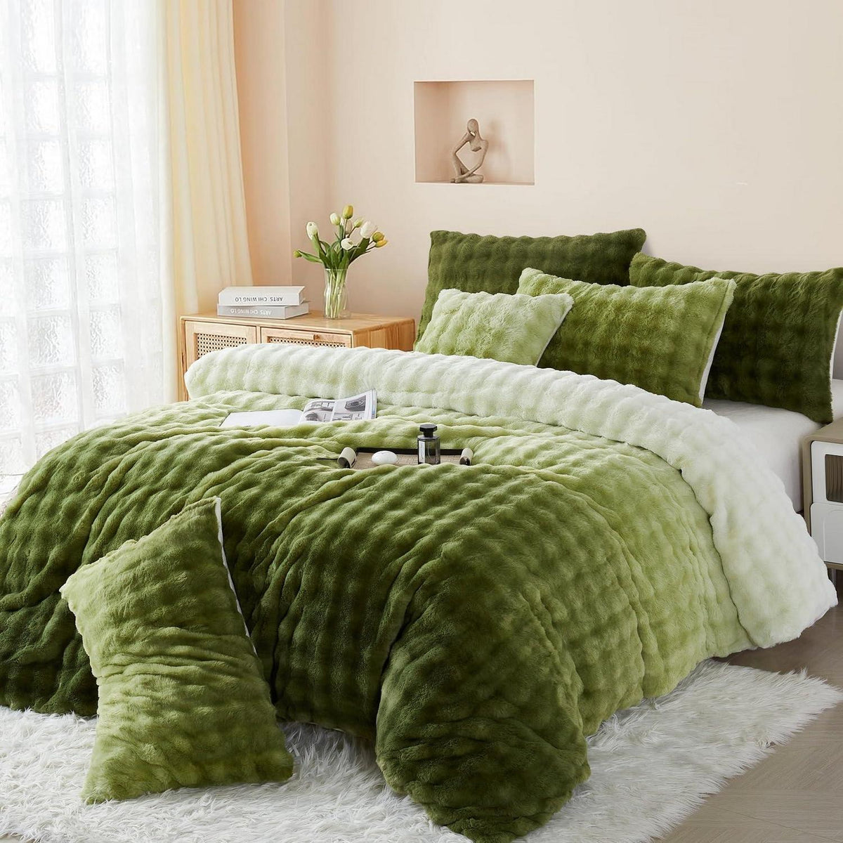 Plüsch Bettwäsche Set 220x240 Grün - Winterwarm & Kuschelig
