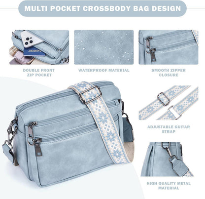 Umhängetasche Damen Mittelgroß Leder Schultertasche Breiter Gurt