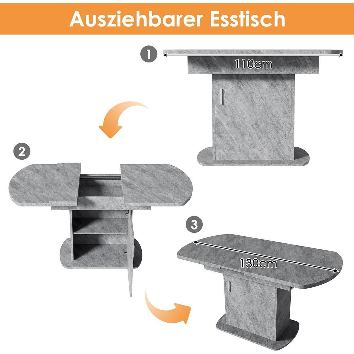 Ausziehbarer Küchentisch mit Stauraum & Betonoptik