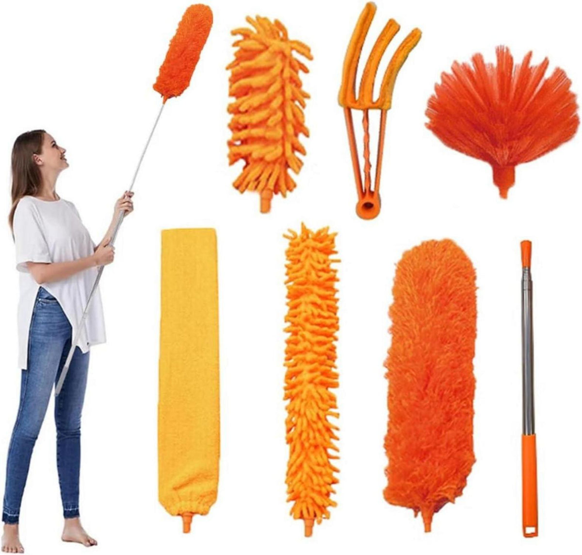 Staubwedel Teleskop Lang Ausziehbar 7-tlg. Set 360° biegbare