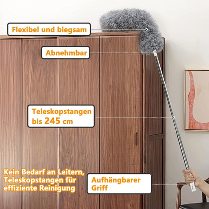 Teleskop Staubwedel, Ausziehbar bis 2,45m, Biegbar, Grau 5