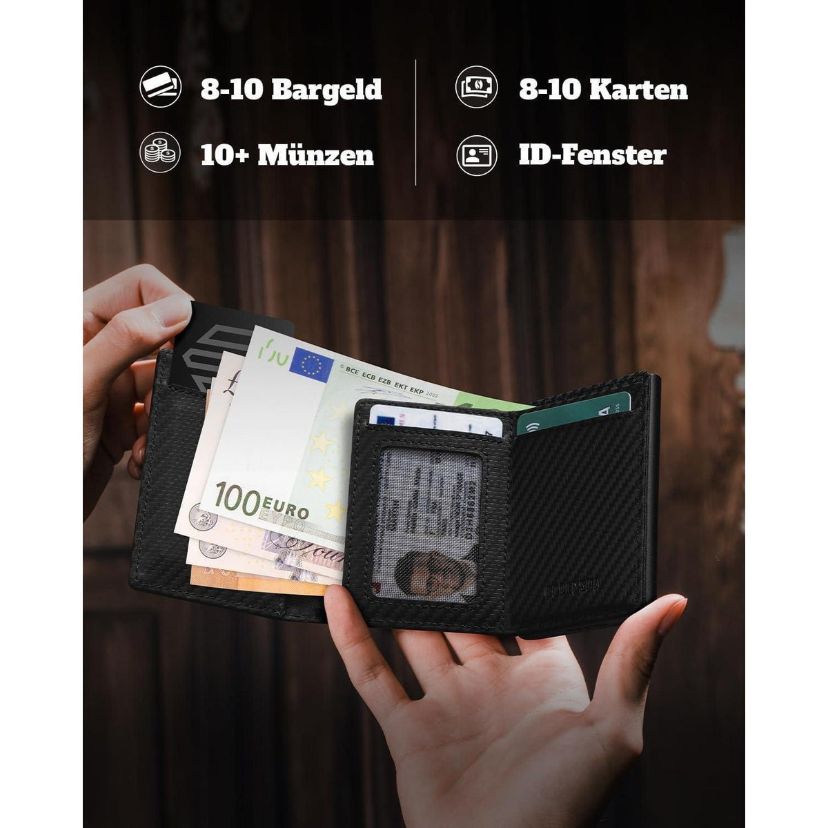 Herren Geldbörse Slim Wallet mit XL Münzfach & RFID Schutz