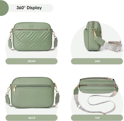 Damen Handy Umhängetasche, Gestepptes PU Leder Crossbody Bag mit RFID