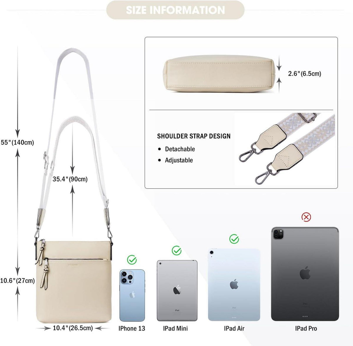 Stilvolle Damen Umhängetasche mit RFID-Schutz und drei Fächern