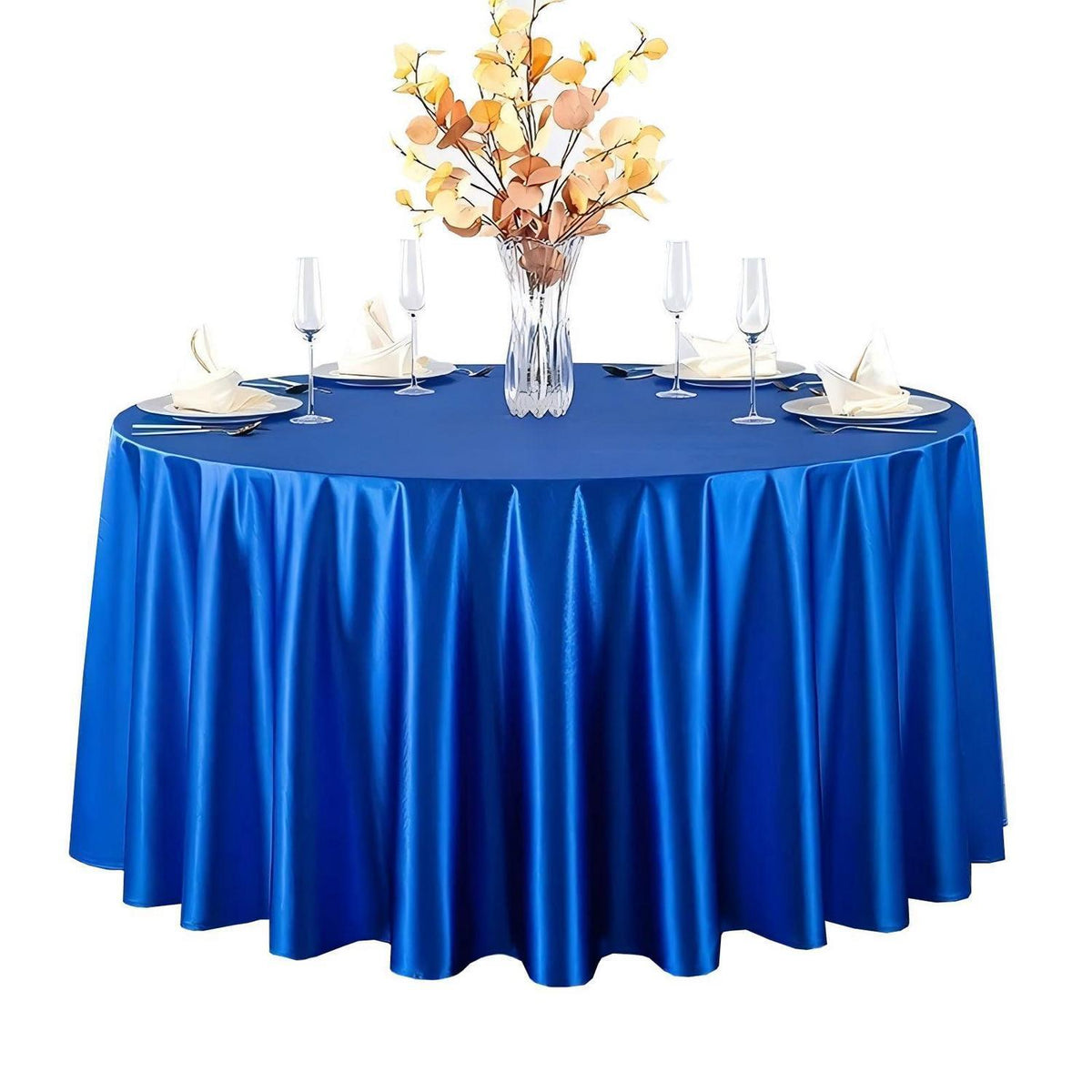Runde Satin Tischdecke Blau – 340 cm Durchmesser
