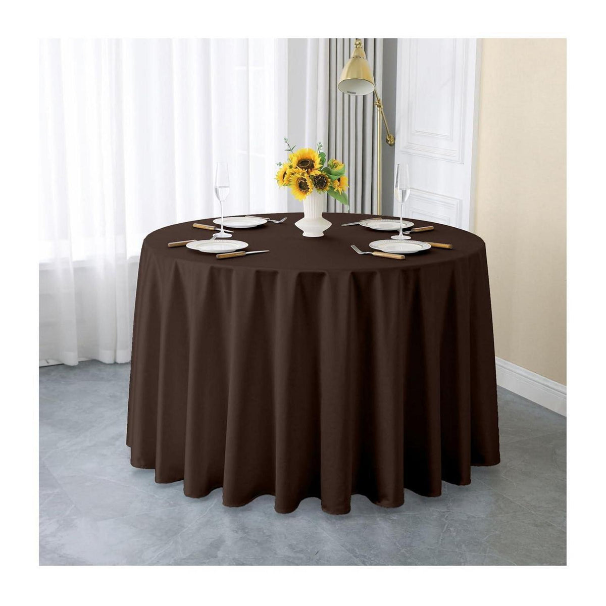 Runde Satin Tischdecke Dunkelbraun 340 cm – Elegant & Glänzend
