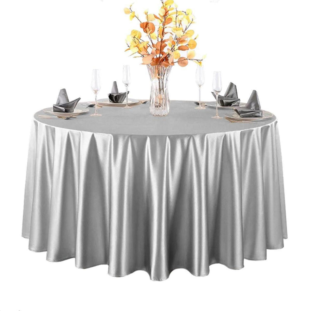 Runde Satin Tischdecke Grau, 320 cm Durchmesser – Elegant & Glänzend