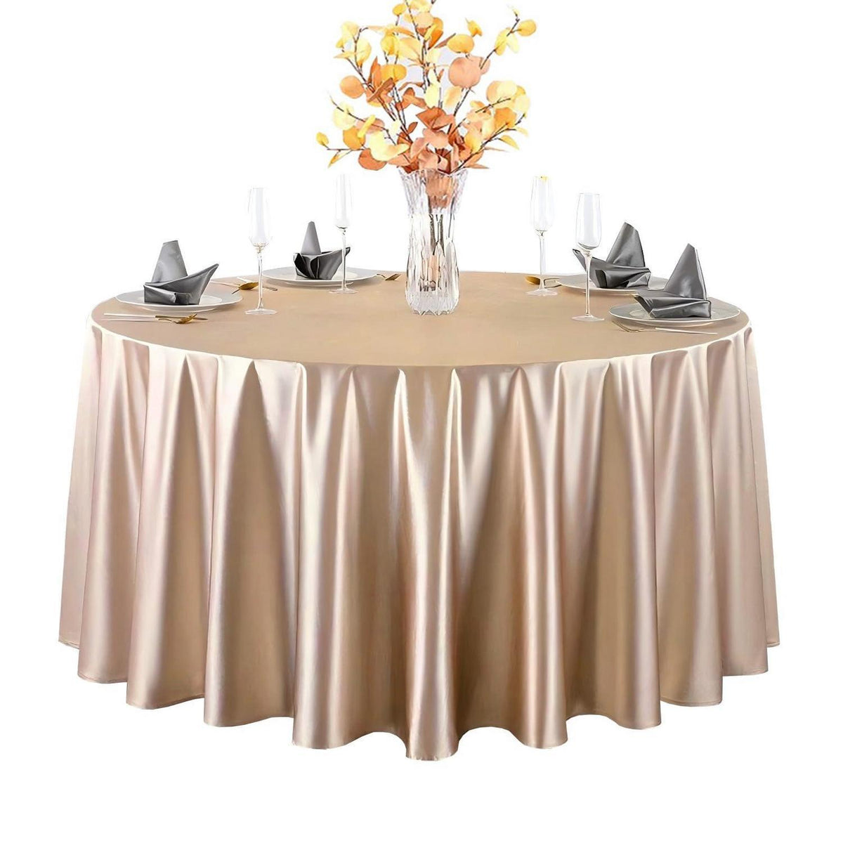 Runde Satin Tischdecke Hellbraun 300 cm – Glänzend & Elegant