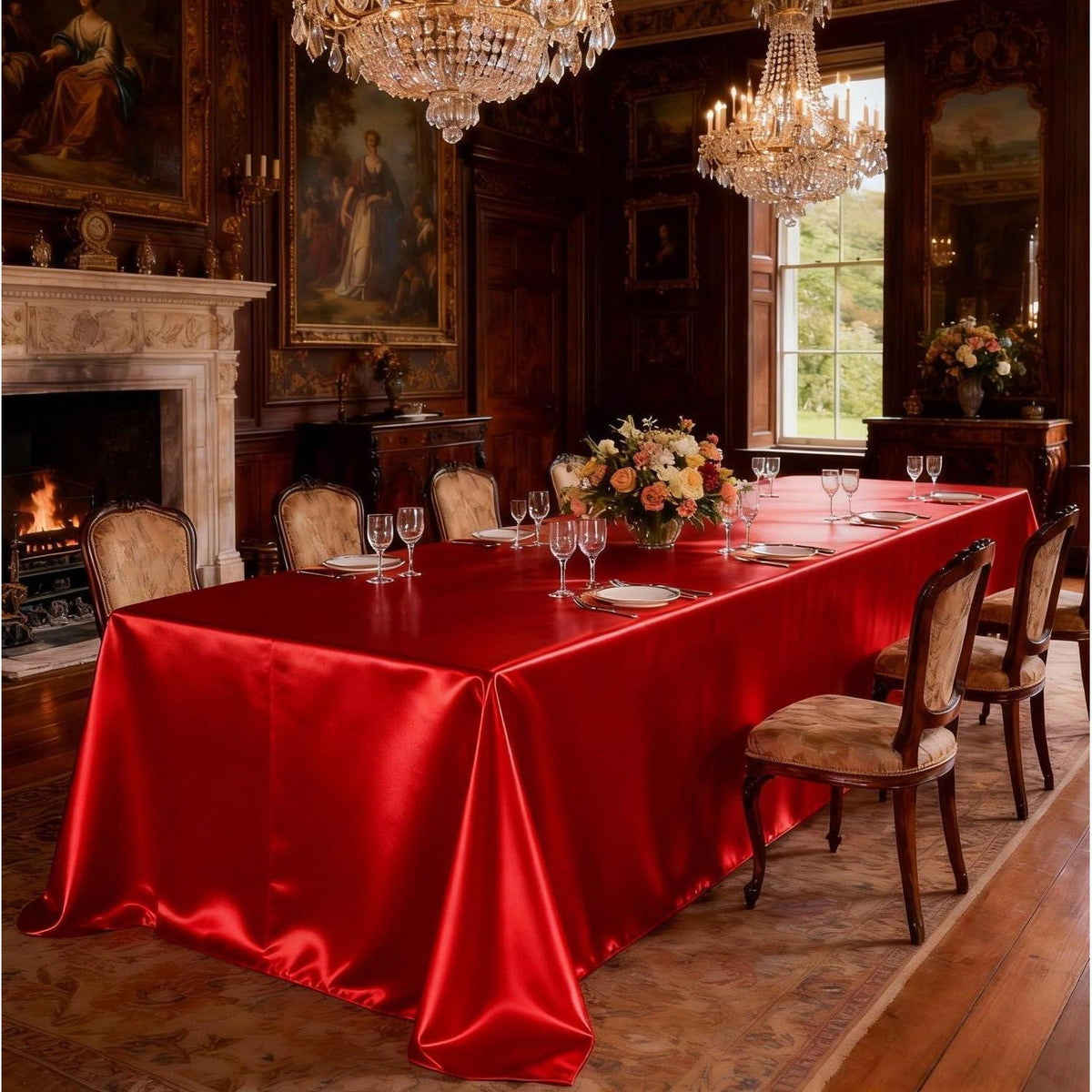 Runde Satin Tischdecke Rot, 320 cm Durchmesser – Elegant & Glänzend