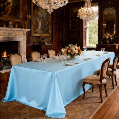 Runde Satin Tischdecke Blau – 300 cm Durchmesser