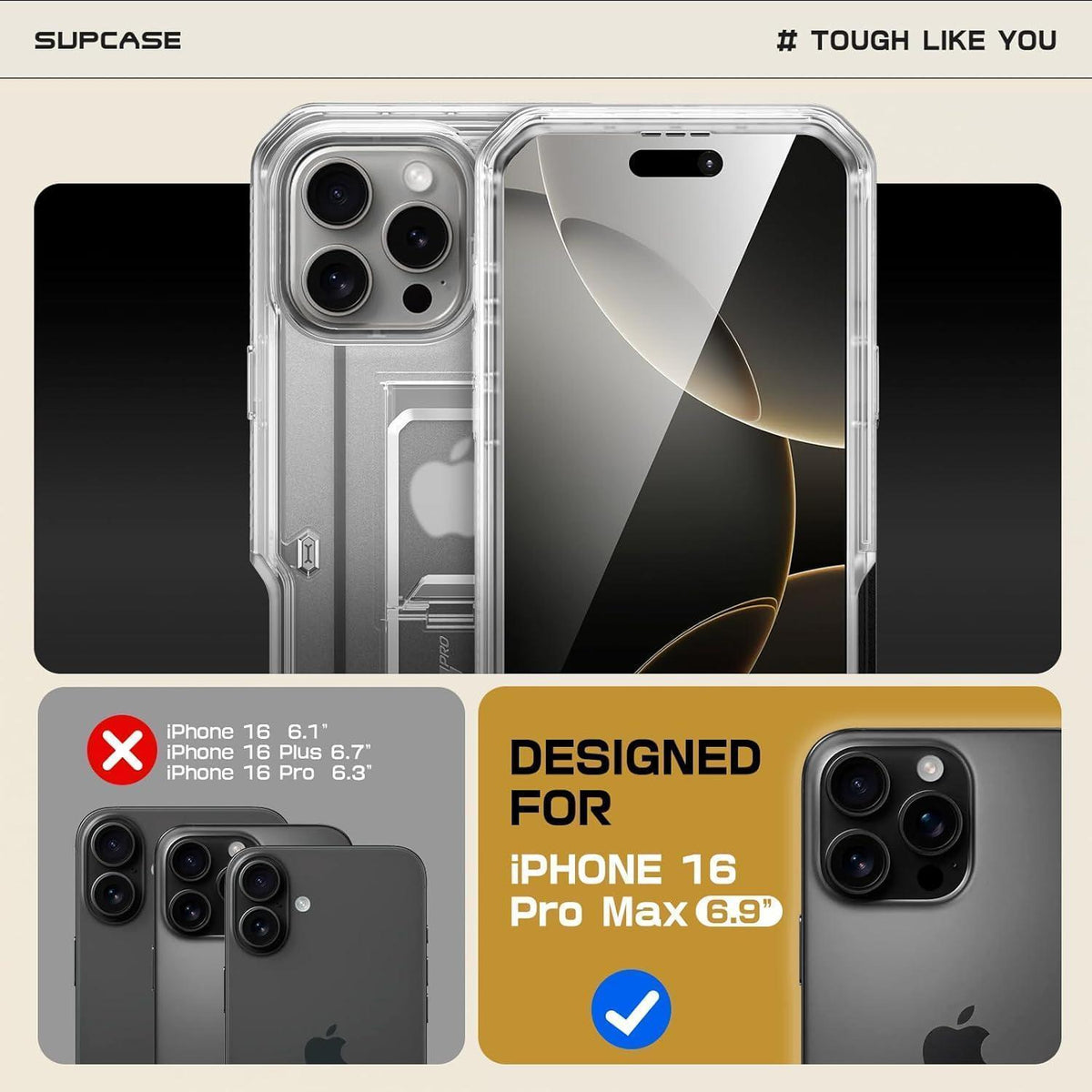 iPhone 16 Pro Max Hülle mit Ständer und Gürtelclip (Durchsichtig)