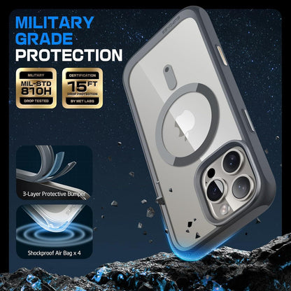 iPhone 16 Pro Hülle MagSafe Transparent Militärschutz Grau