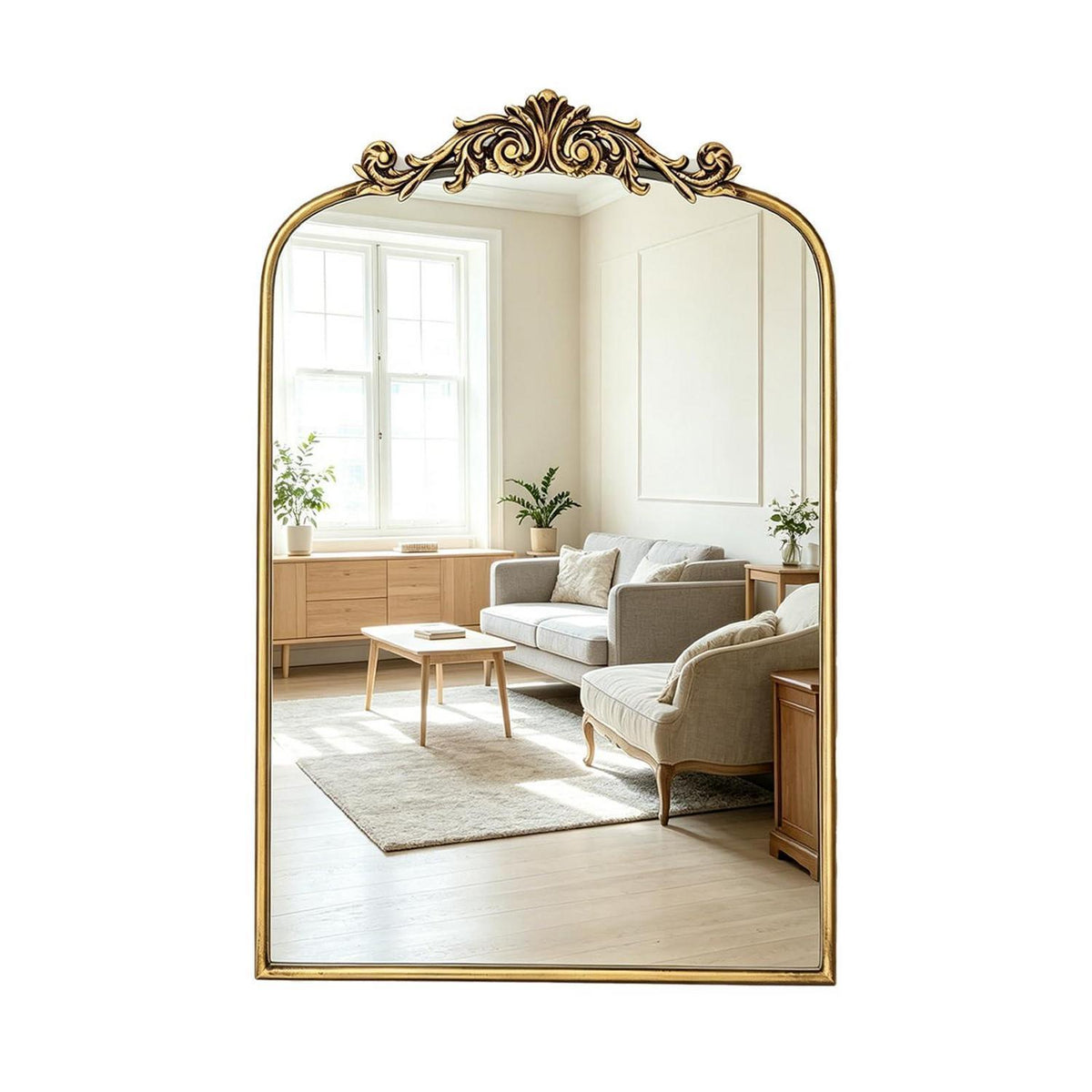 Barock Spiegel antik – Halbrunder Wandspiegel Vintage Gold