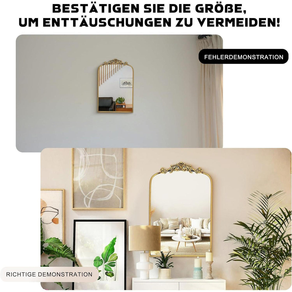 Barock Spiegel antik – Halbrunder Wandspiegel Vintage Gold