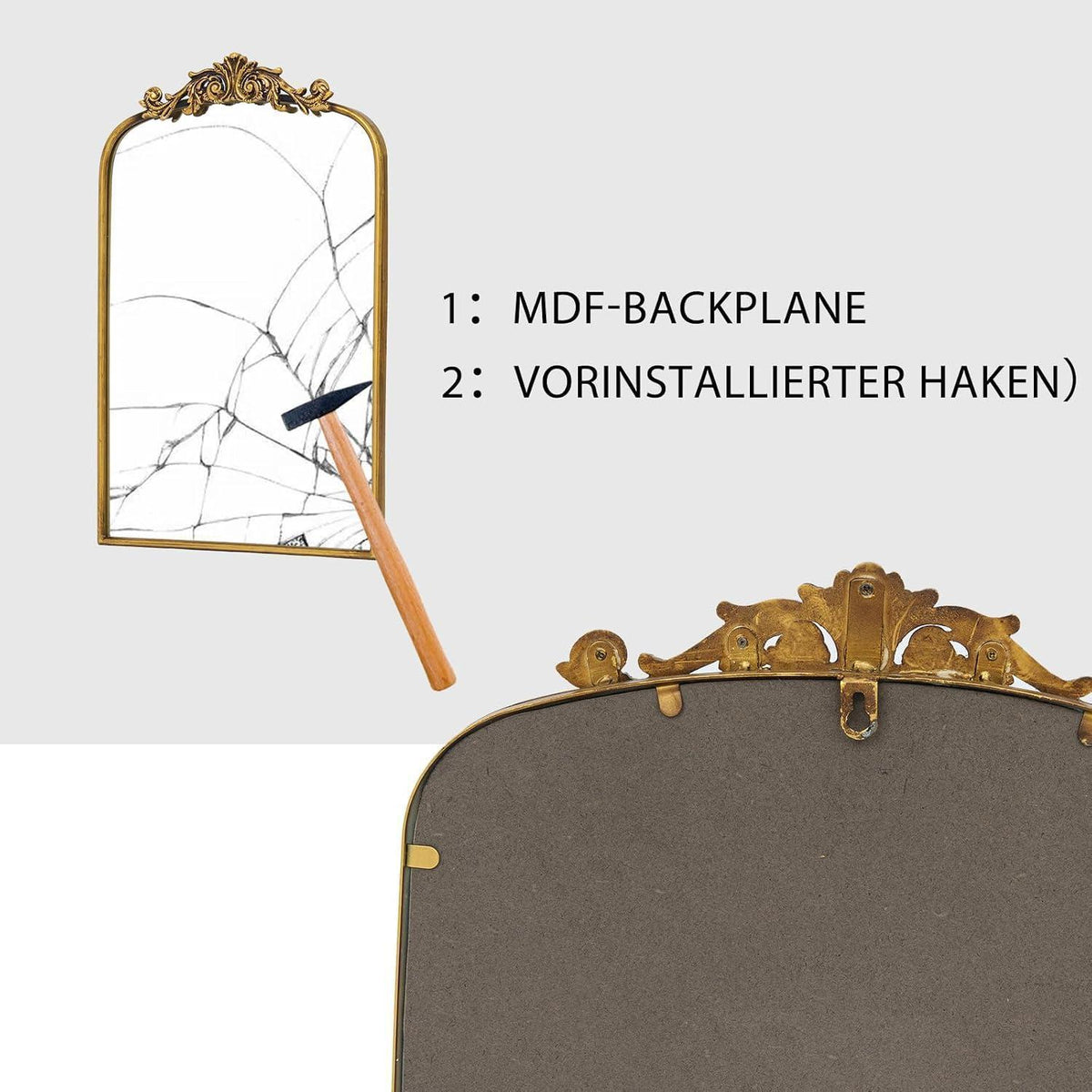 Barock Spiegel antik – Halbrunder Wandspiegel Vintage Gold