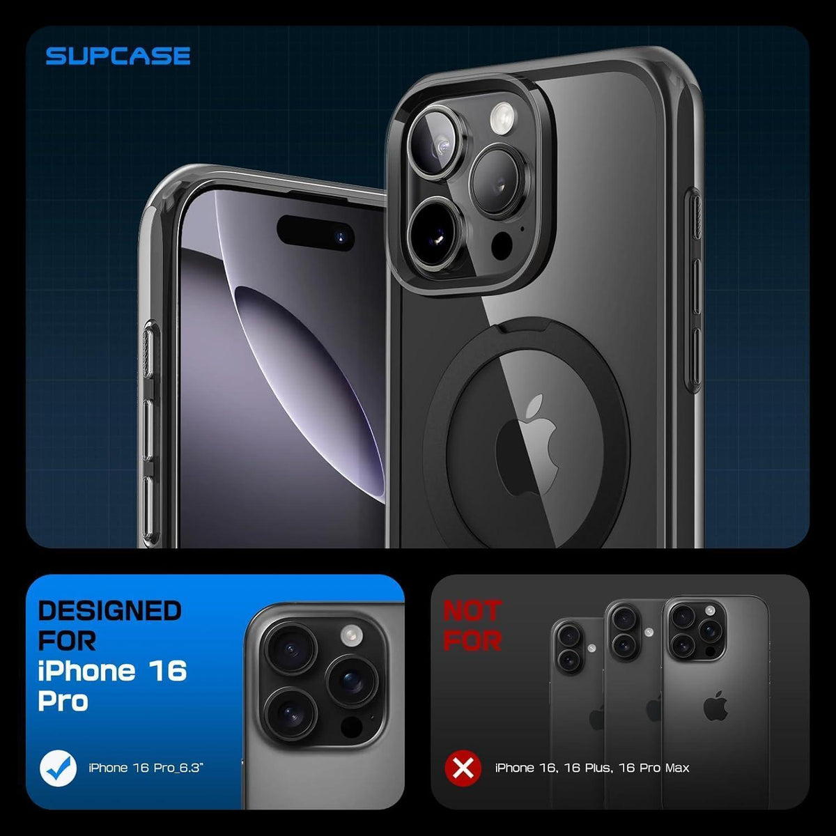 iPhone 16 Pro Hülle mit MagSafe Ringständer, transparent, FSchwarz