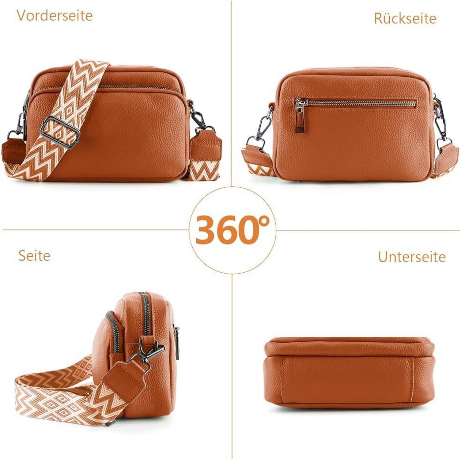 Mit breitem Schultergurt & 3 Fächern - Echtes Leder Crossbody Bag