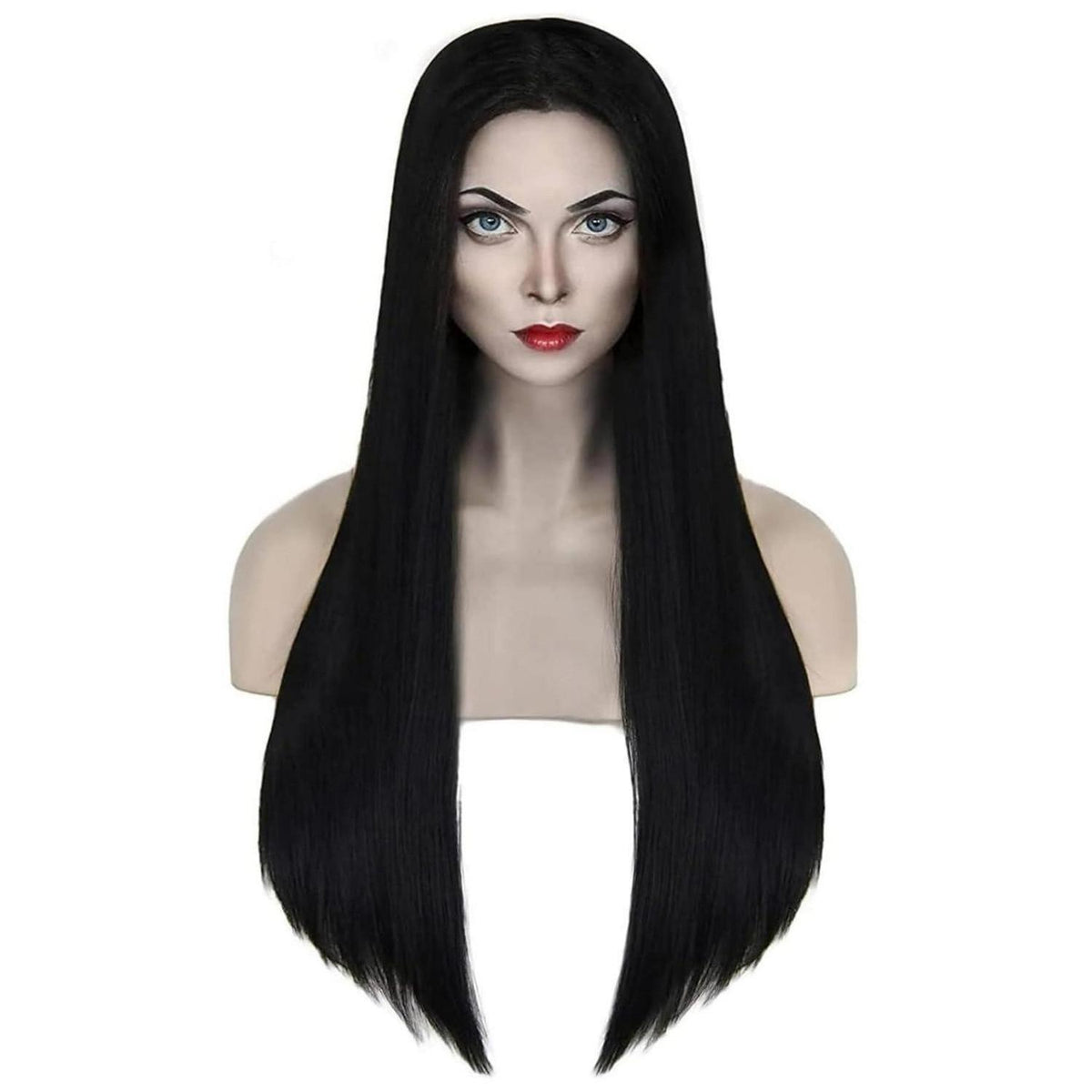 Schwarze lange Perücke Damen Halloween Kostüm Addams Wednesday