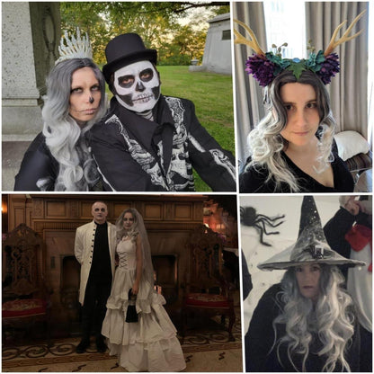 Lange graue gewellte Perücke Halloween Kostüm Damen
