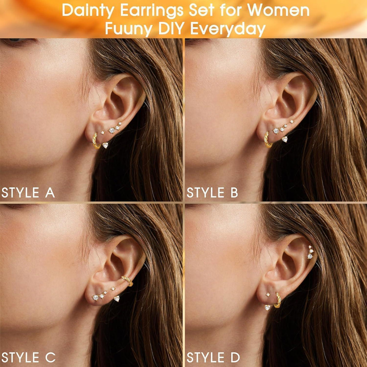 3 Paar Ohrringe Silber & Gold 925 Sterling Silber Creolen & Stecker