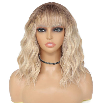 Welliges Braun-Blond Bob Perücke mit Pony