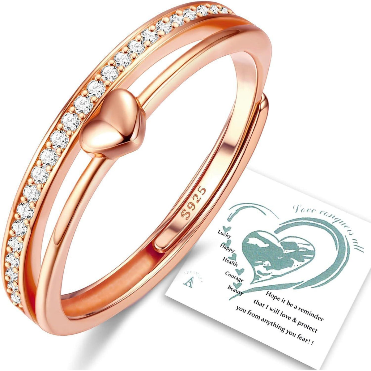 Silber 925 Herzring Damen Verstellbar – Ehering/Verlobungsring